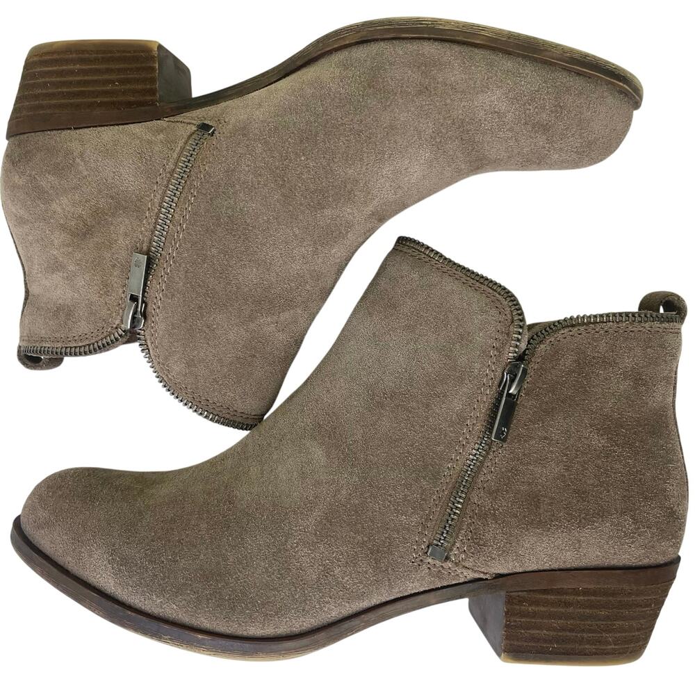 Lucky Brand Women Bartalino Tan Leather Suede Dual Zip 1.5" Heel Bootie S 12 /42